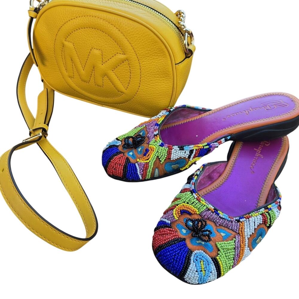 Paraphrase Colorful Beaded Floral Mule Slides 6 Boho Artisan Festival